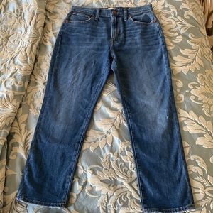 Madewell Jeans High Rose Slim Crop BoyJean Distressed on bottom and legs Size 27